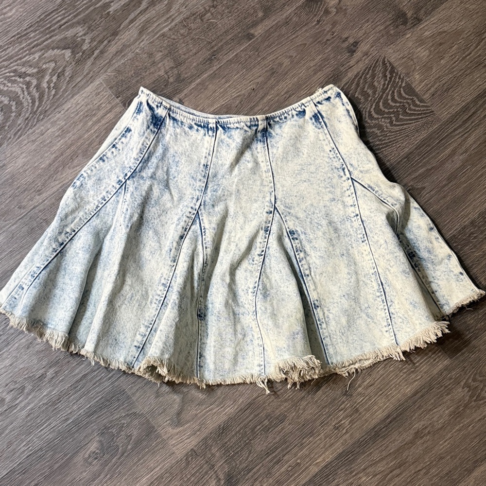 Free People Light Blue Frayed Mini Skirt